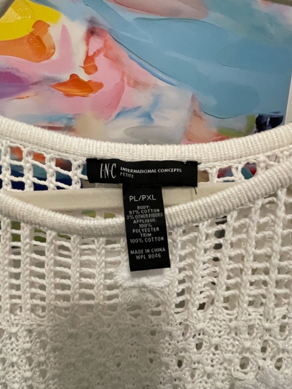 INC International Concepts White Crochet Fringe Top beach pool cover up Large - Picture 5 of 6